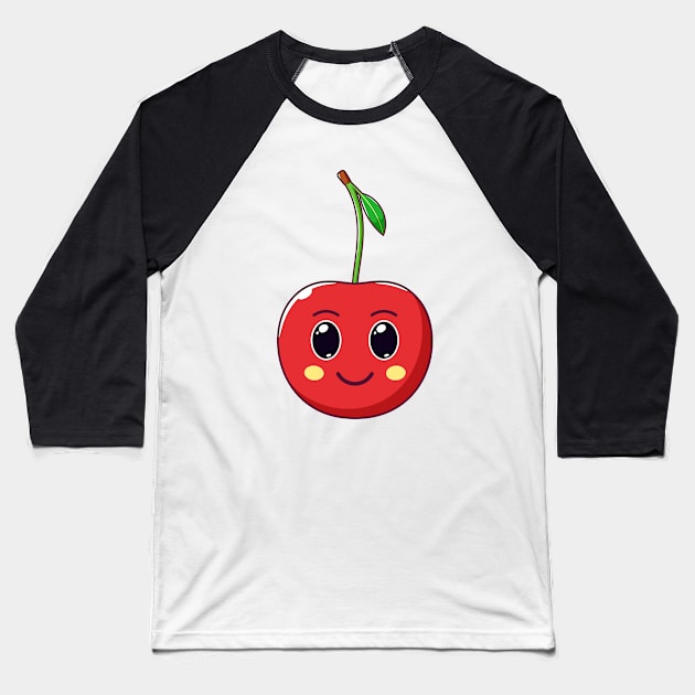 Cute Kawaii Cherry, Cartoon Ripe Fruit Baseball T-Shirt by DmitryMayer